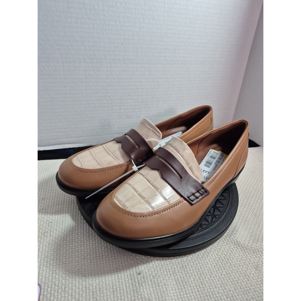 ECCO Leather 2 Tone Penny Loafer Comfort Flats Brown Women's EU 37 US 6.5 NEW